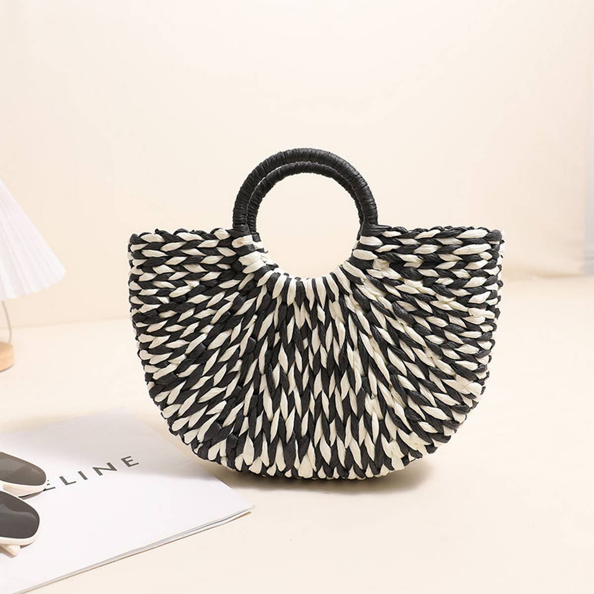 Black & White Straw Tote