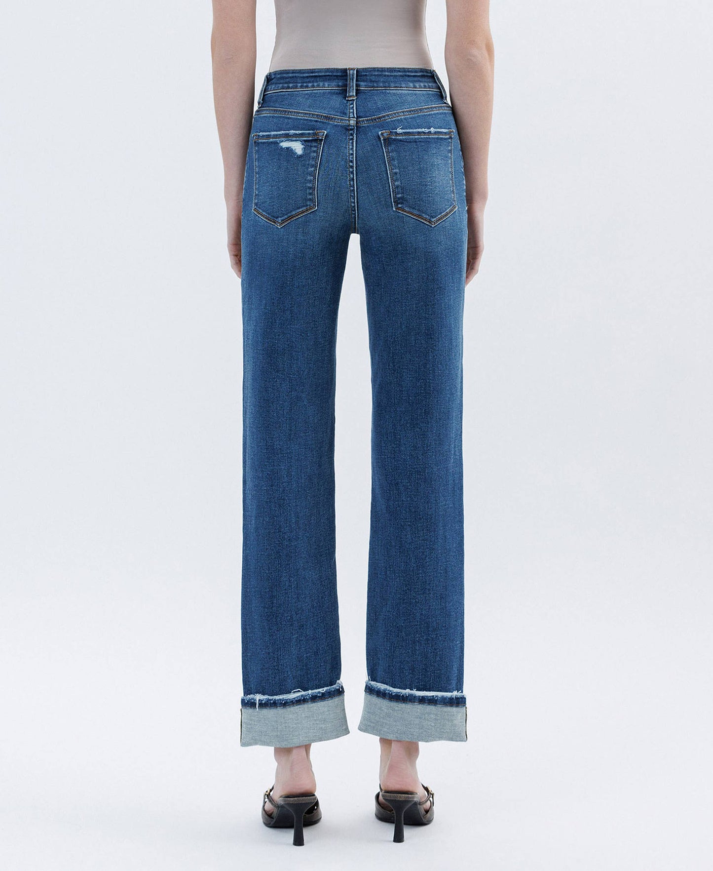 DARK WASH CUFFED STRAIGHT JEANS