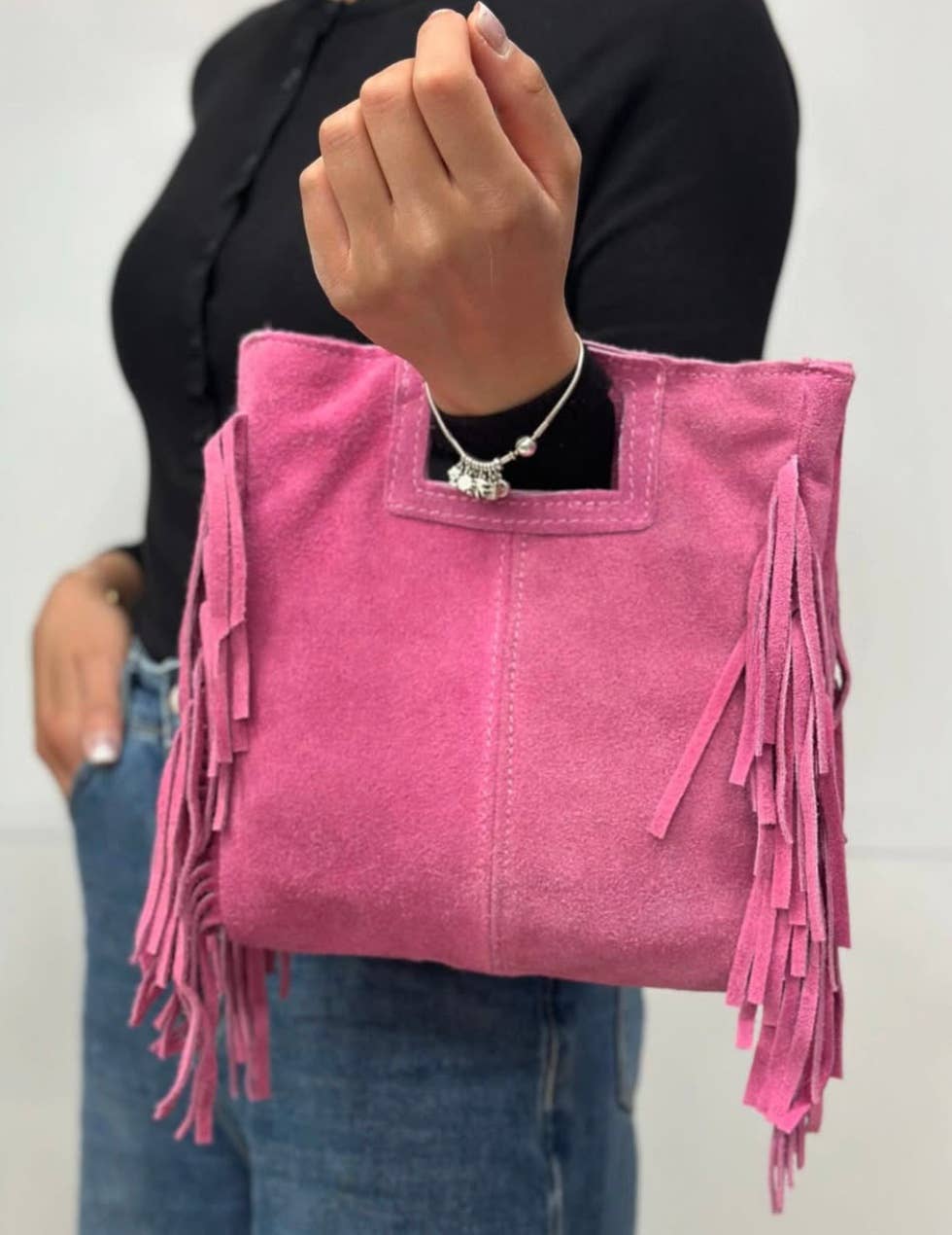 Fringe Suede Crossbody Bag: Cream