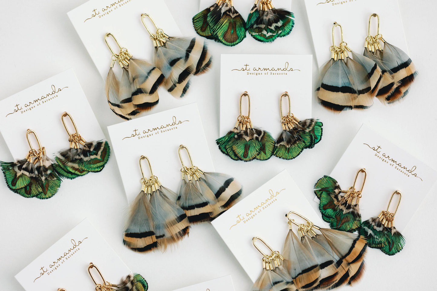 Brown Striped Feather Tassel Earrings