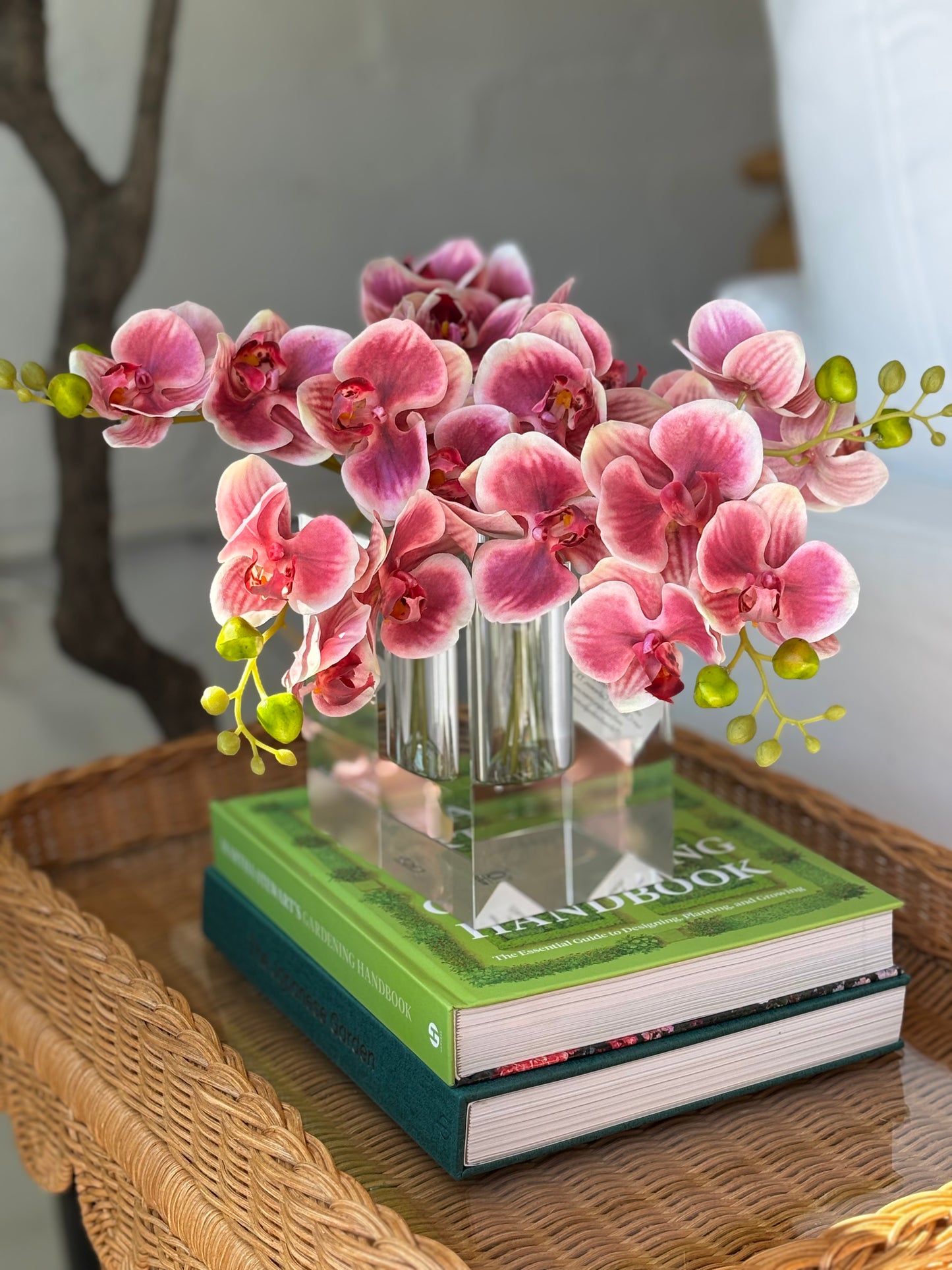 Pink Orchid In Crystal Vase