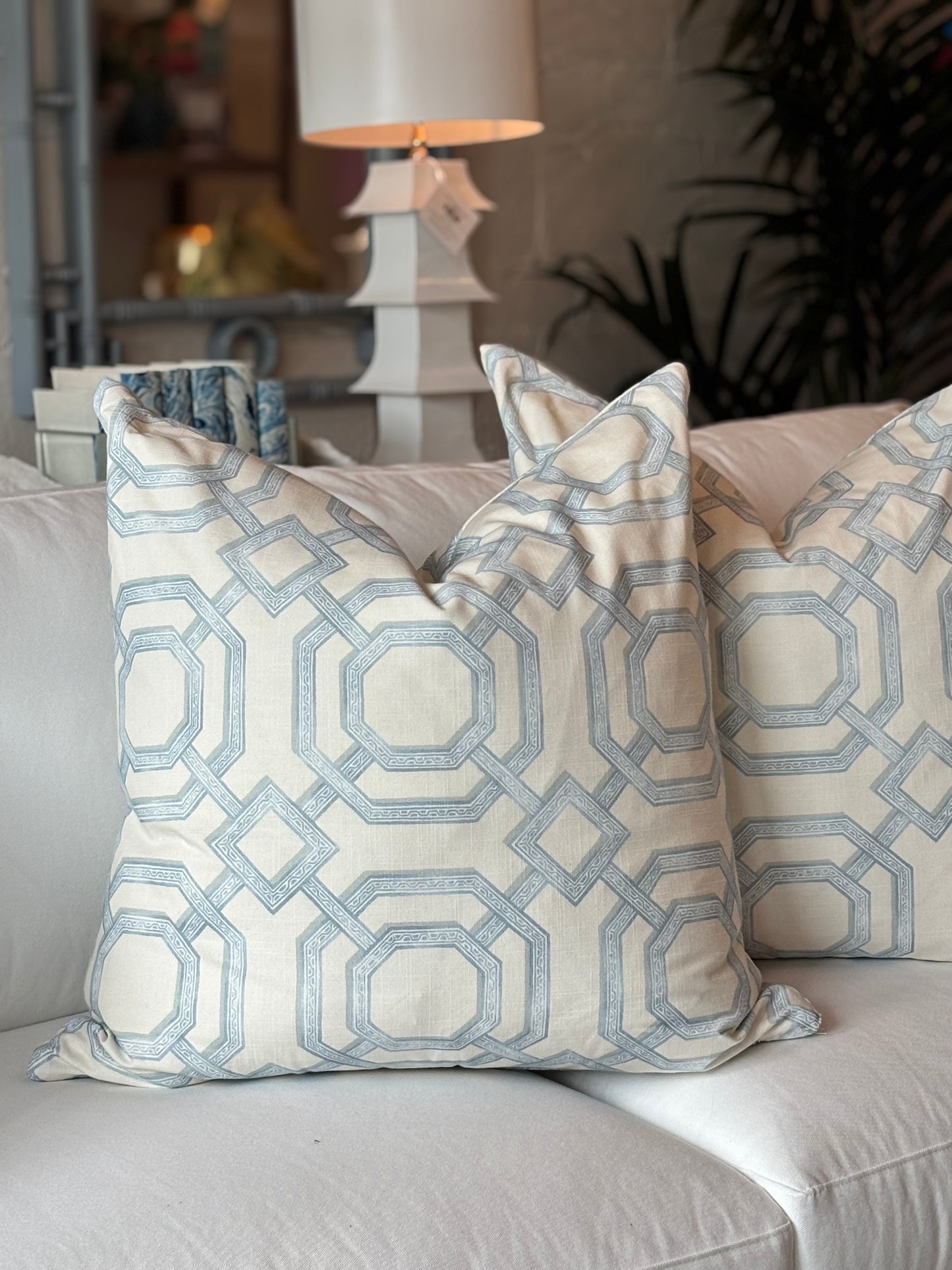 Blue & White Trellis Pillow