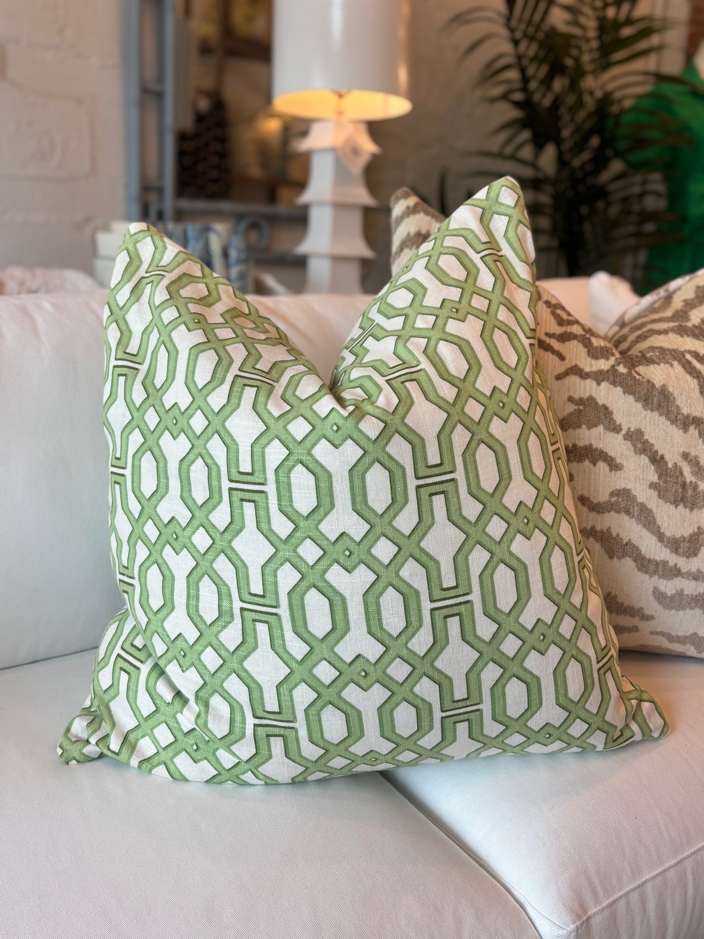 Green & White Lattice Pillow