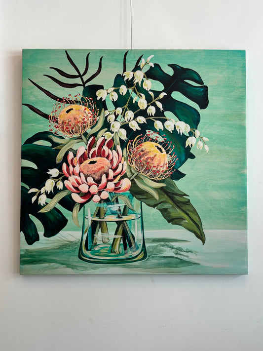 Yucca and Protea Canvas: 30x30"