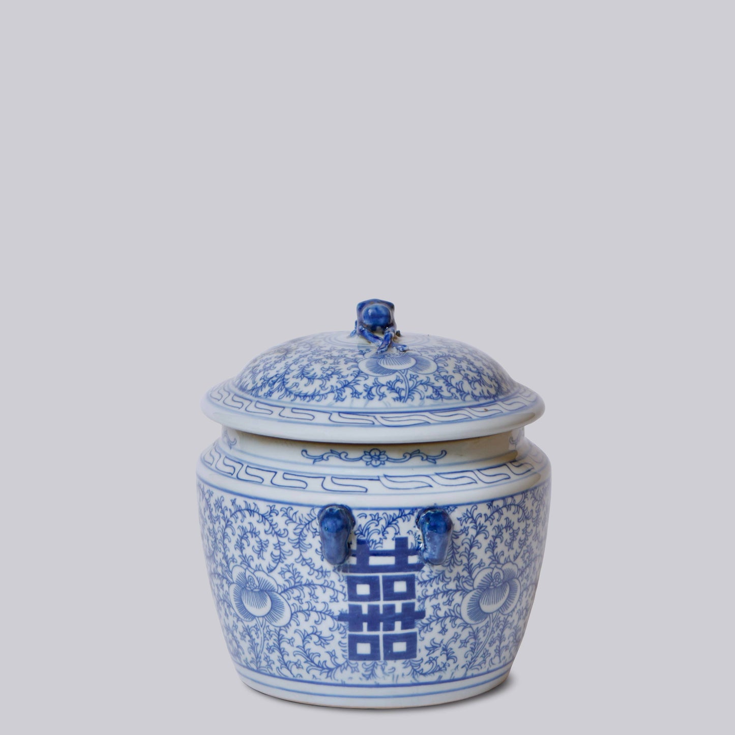 Blue and White Porcelain Double Happiness Lug Jar