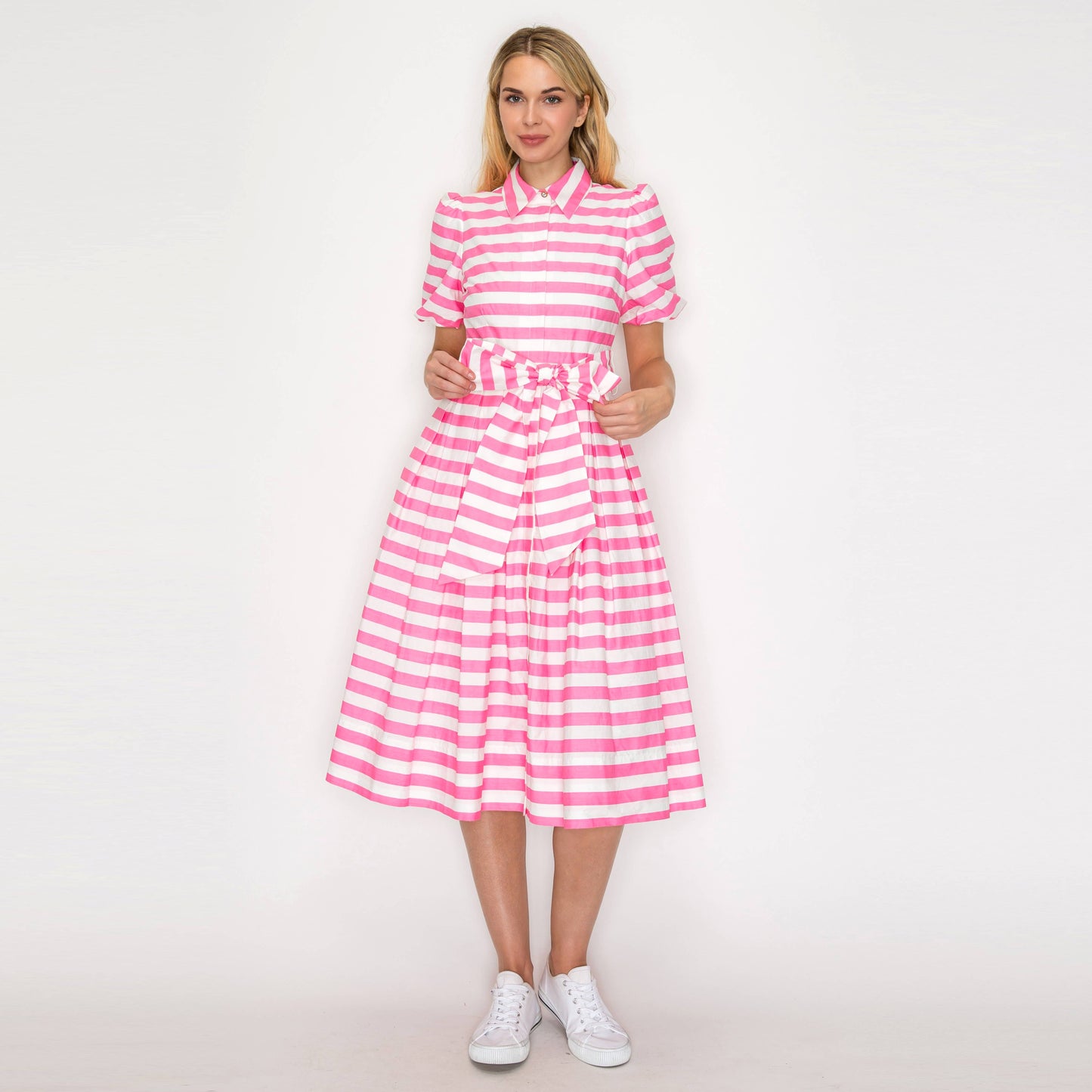 Pretty in Pink Striped Midi Dress