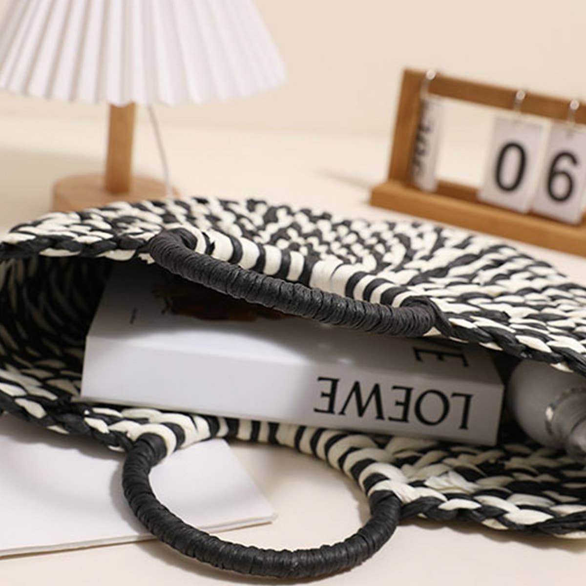 Black & White Straw Tote