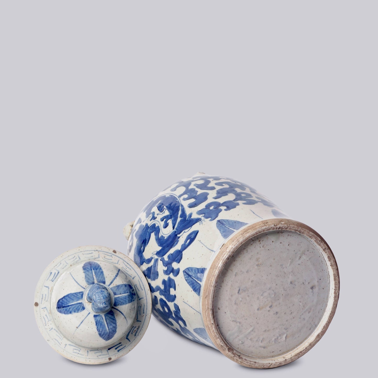 Blue and White Grass Dragon Porcelain Temple Jar