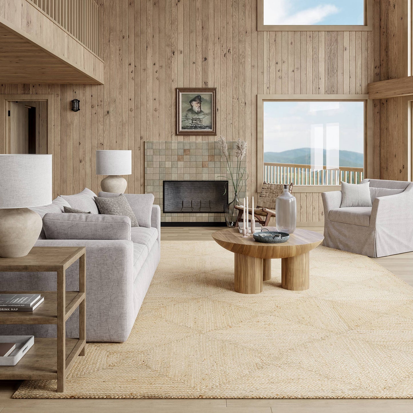 Juniper Tiled Jute Area Rug: Ivory / 4' x 6'