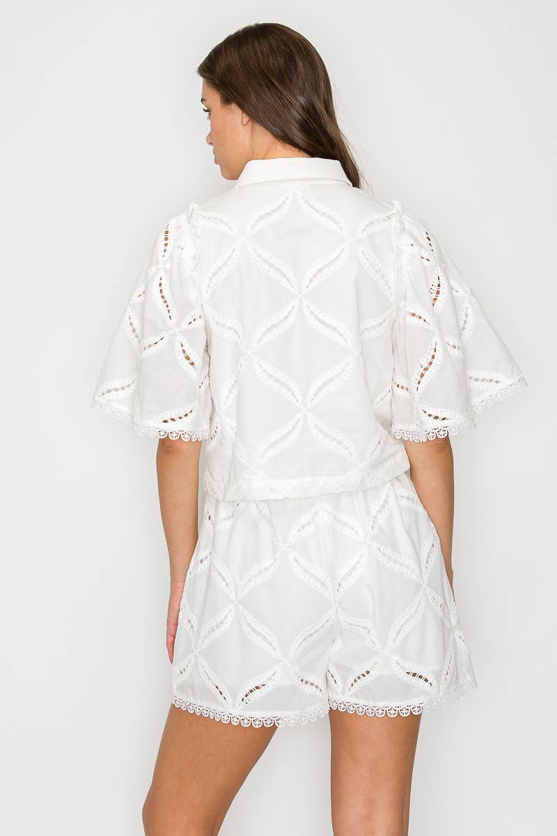 Pure White Shirts with Flare Sleeves - LWT2053: S