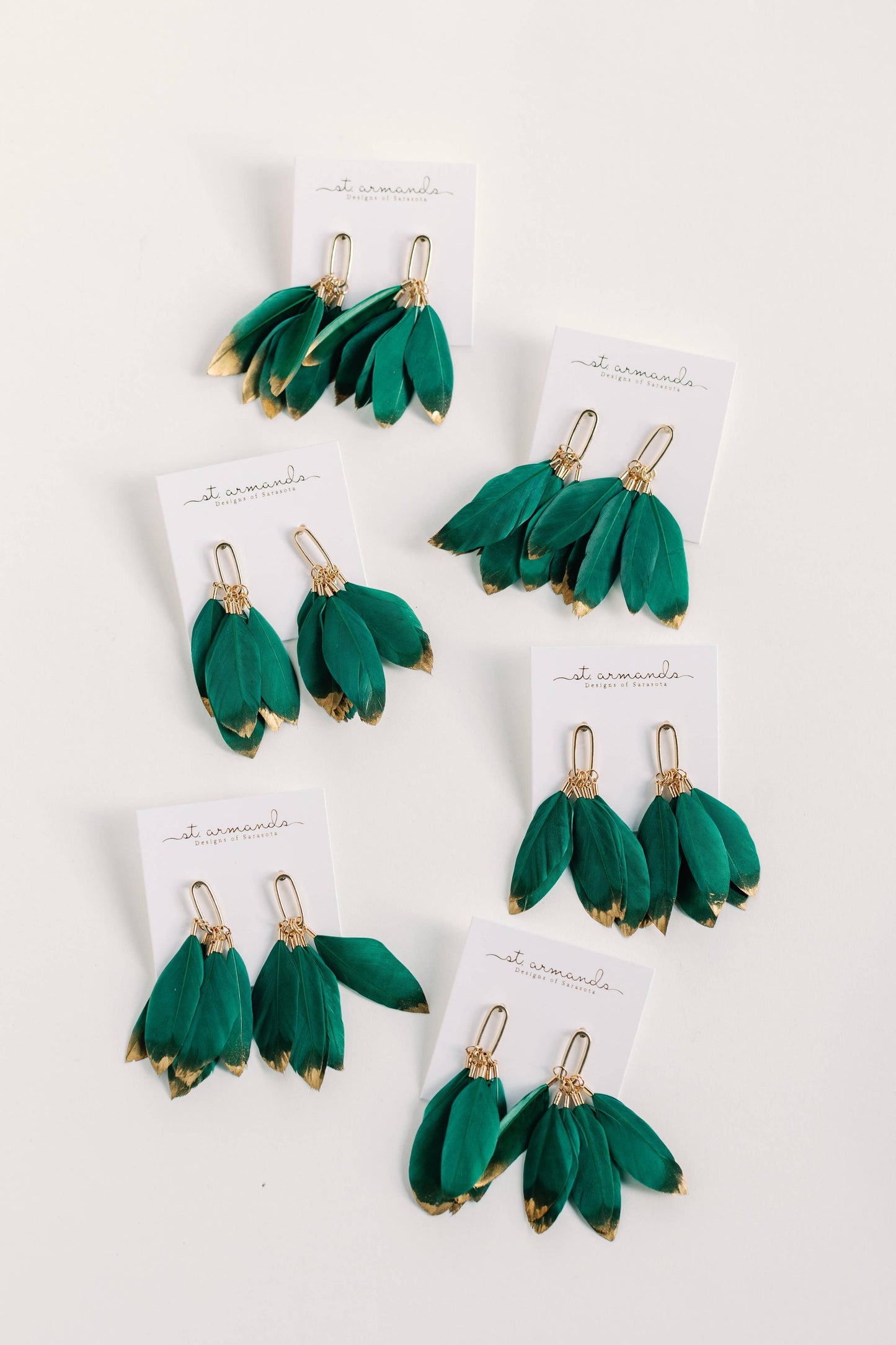 Emerald Feather Tassel Earrings