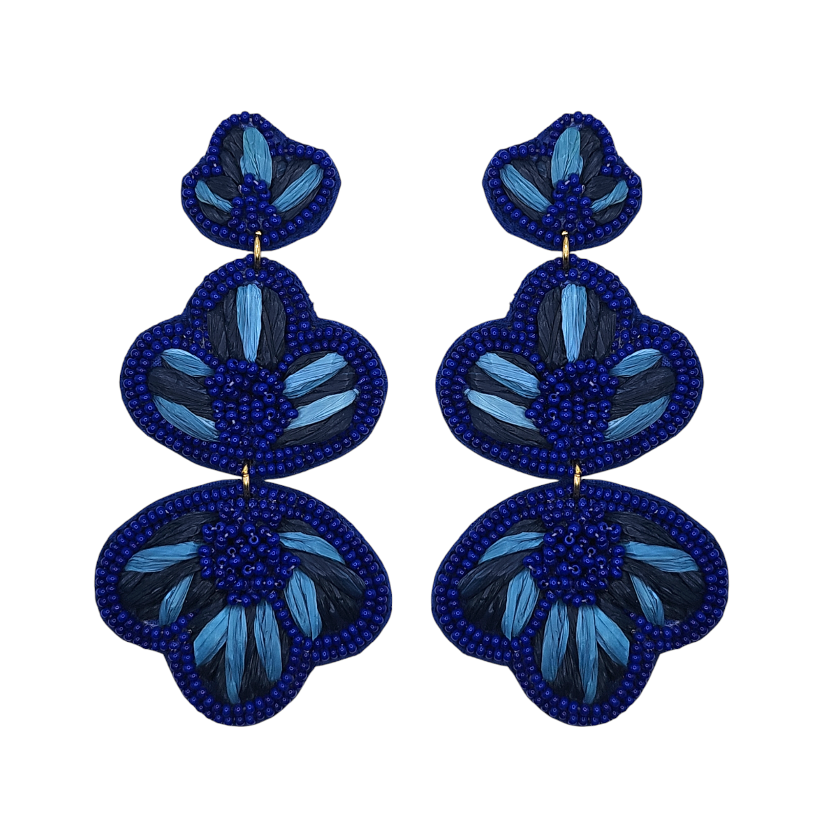 Blue Raffia & Beaded Earrings