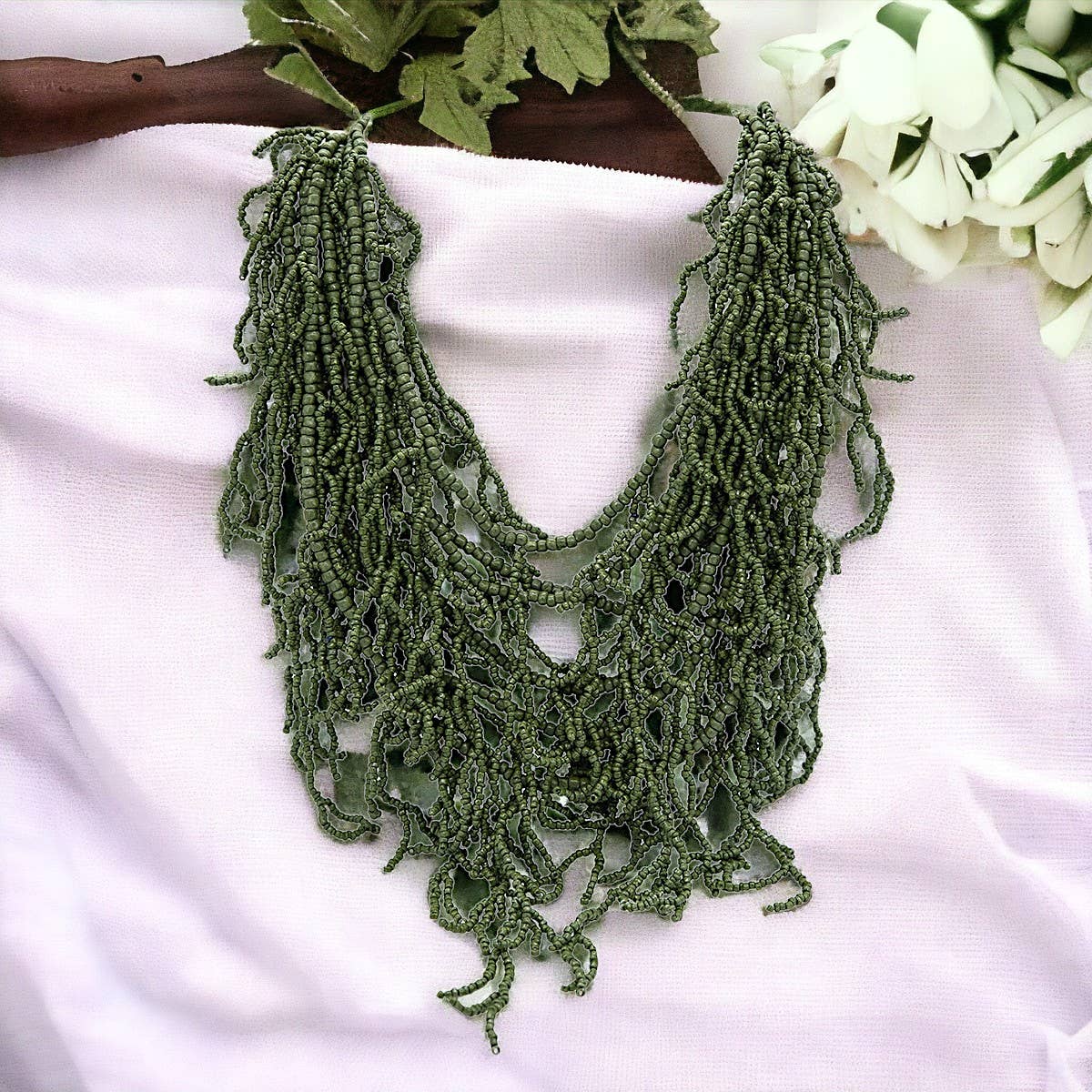 Khaki Coral Beaded Necklace