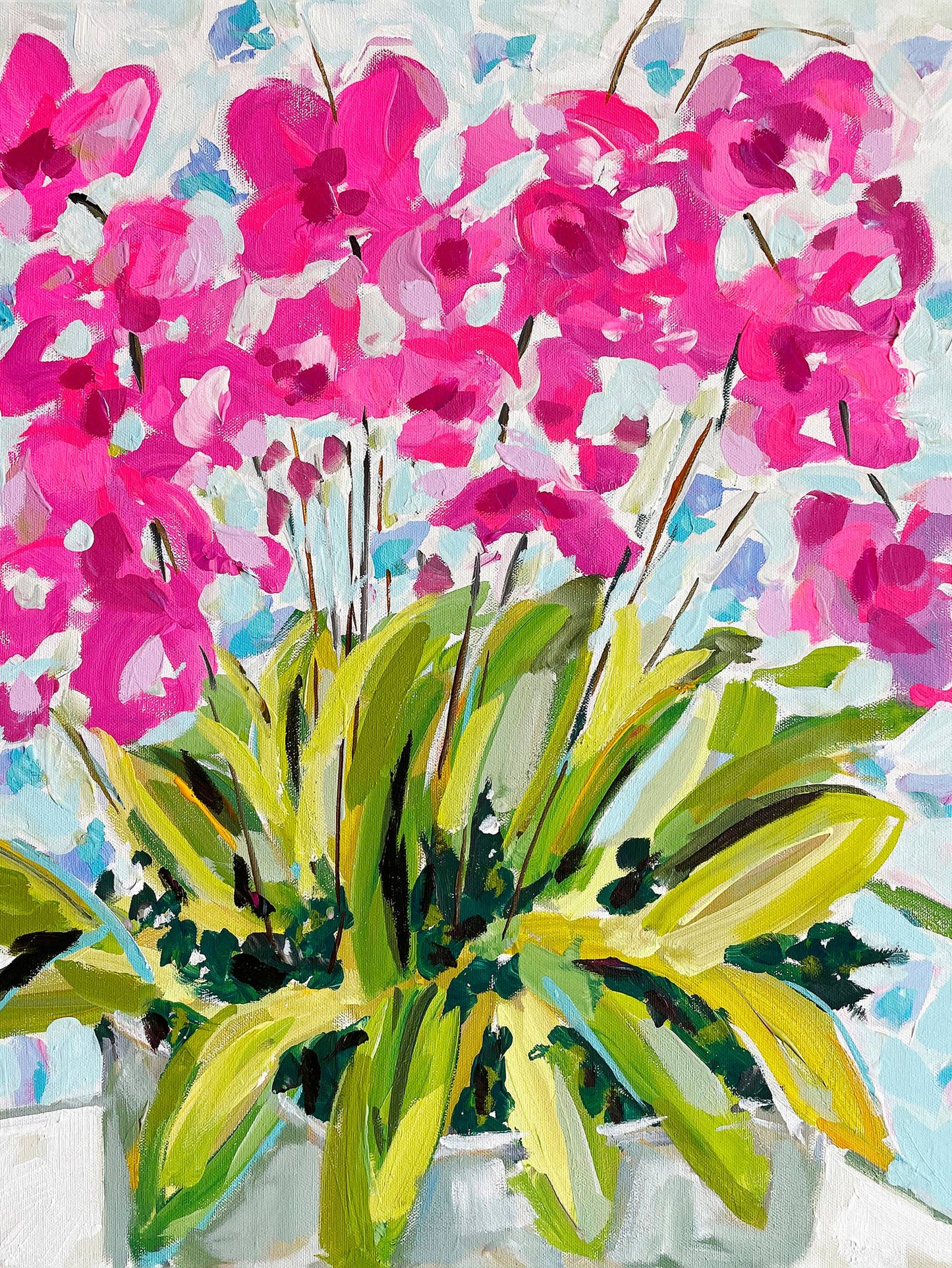Orchids On Blue 24 x 18"