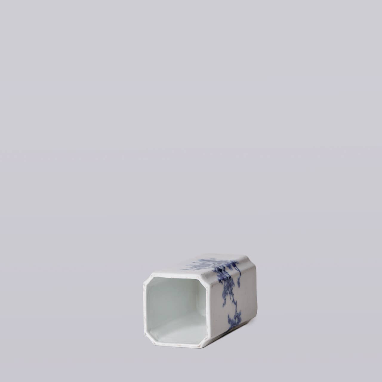 1920s Blue and White Porcelain Cherry Blossom Square Vase