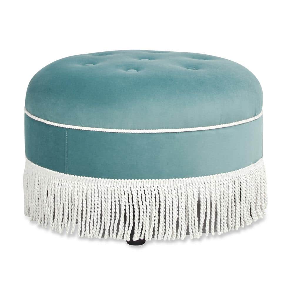 Yolanda 24" Round Upholstered Accent Ottoman: Alabaster Off White