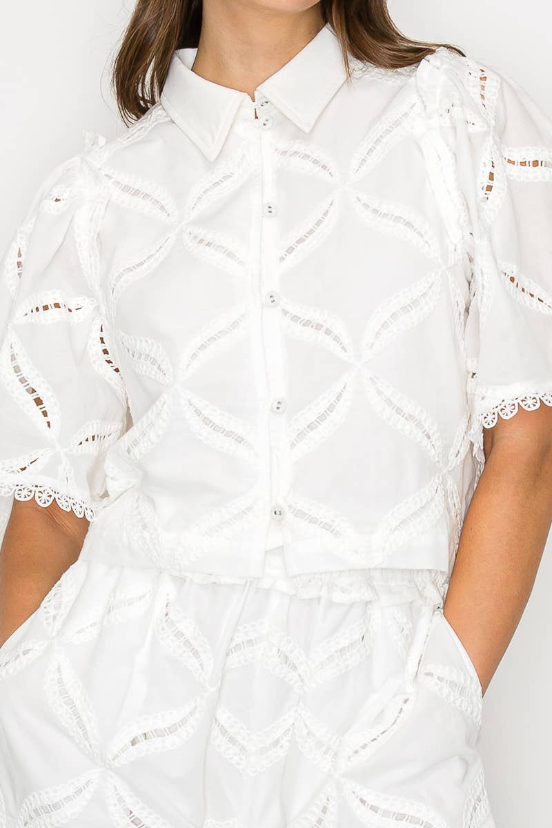 Pure White Shirts with Flare Sleeves - LWT2053: S