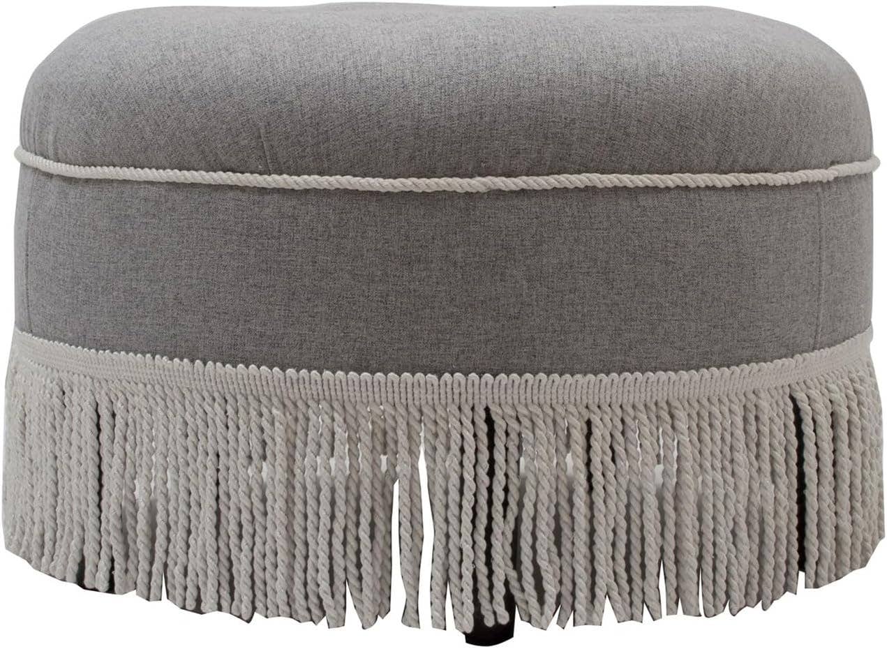 Yolanda 24" Round Upholstered Accent Ottoman: Alabaster Off White