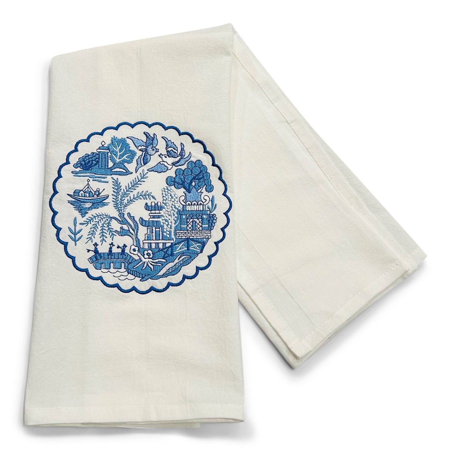Blue Willow Pagoda Plate Towel