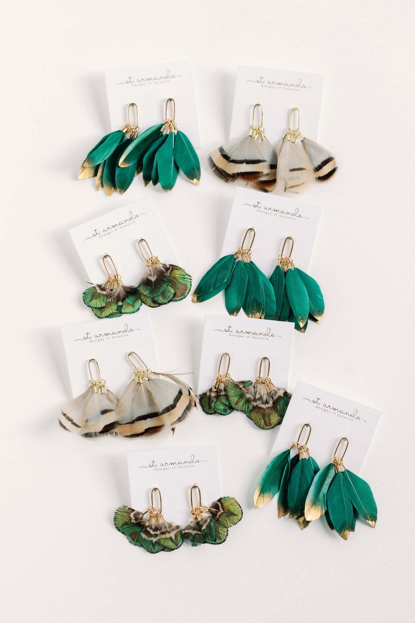 Emerald Feather Tassel Earrings