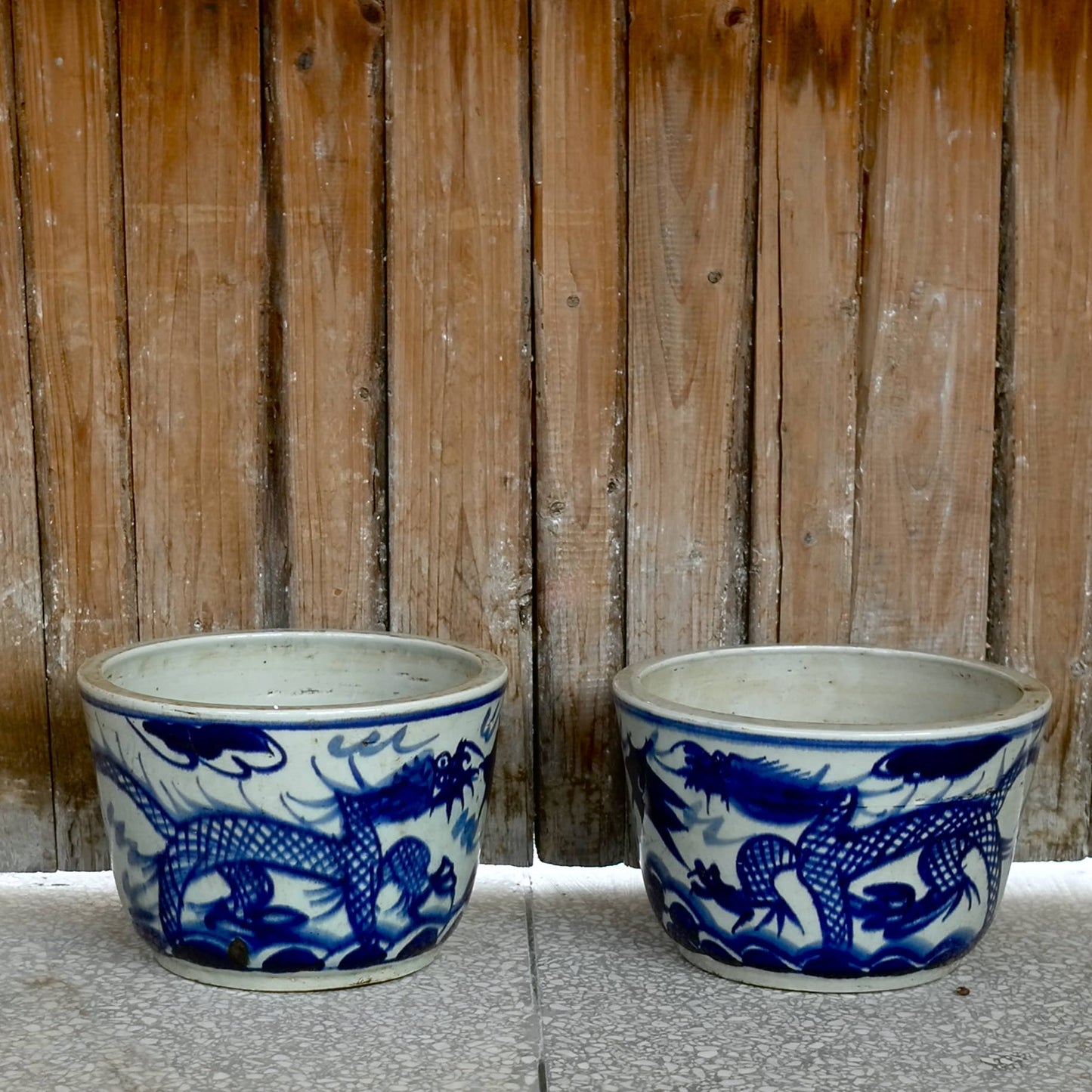 Medium Blue and White Porcelain Hand Painted Dragon Cachepot