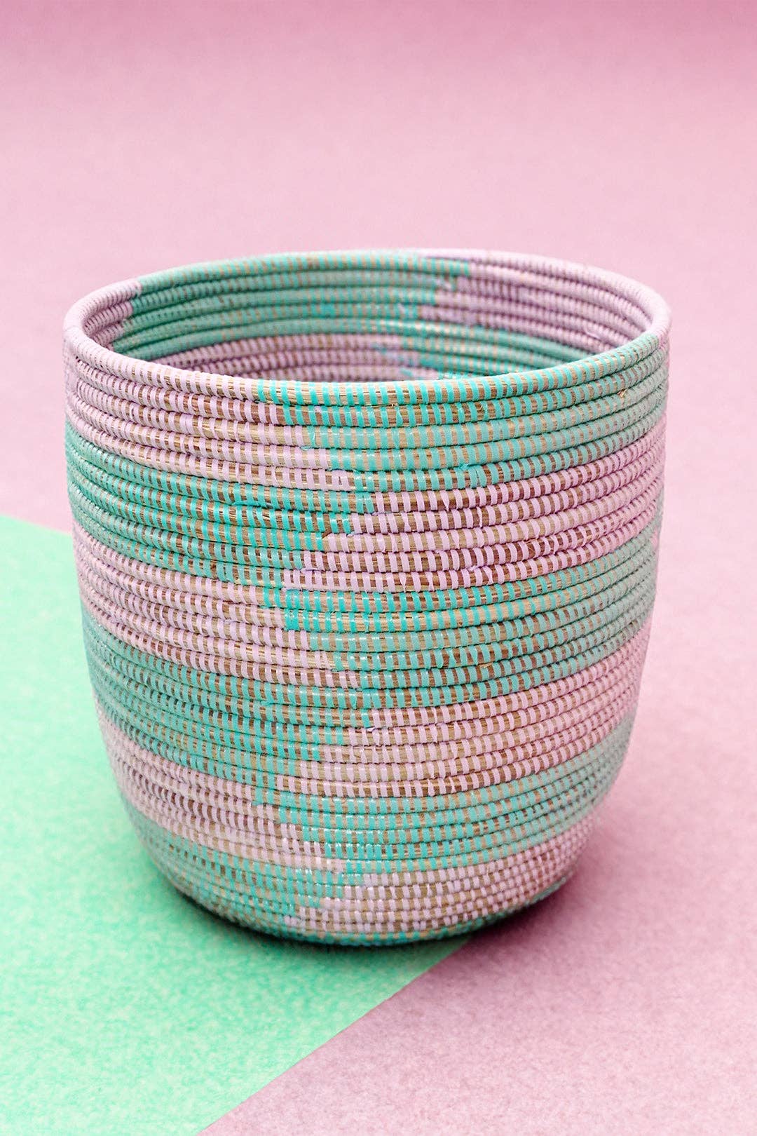 Aqua & Lavender Herringbone Basket