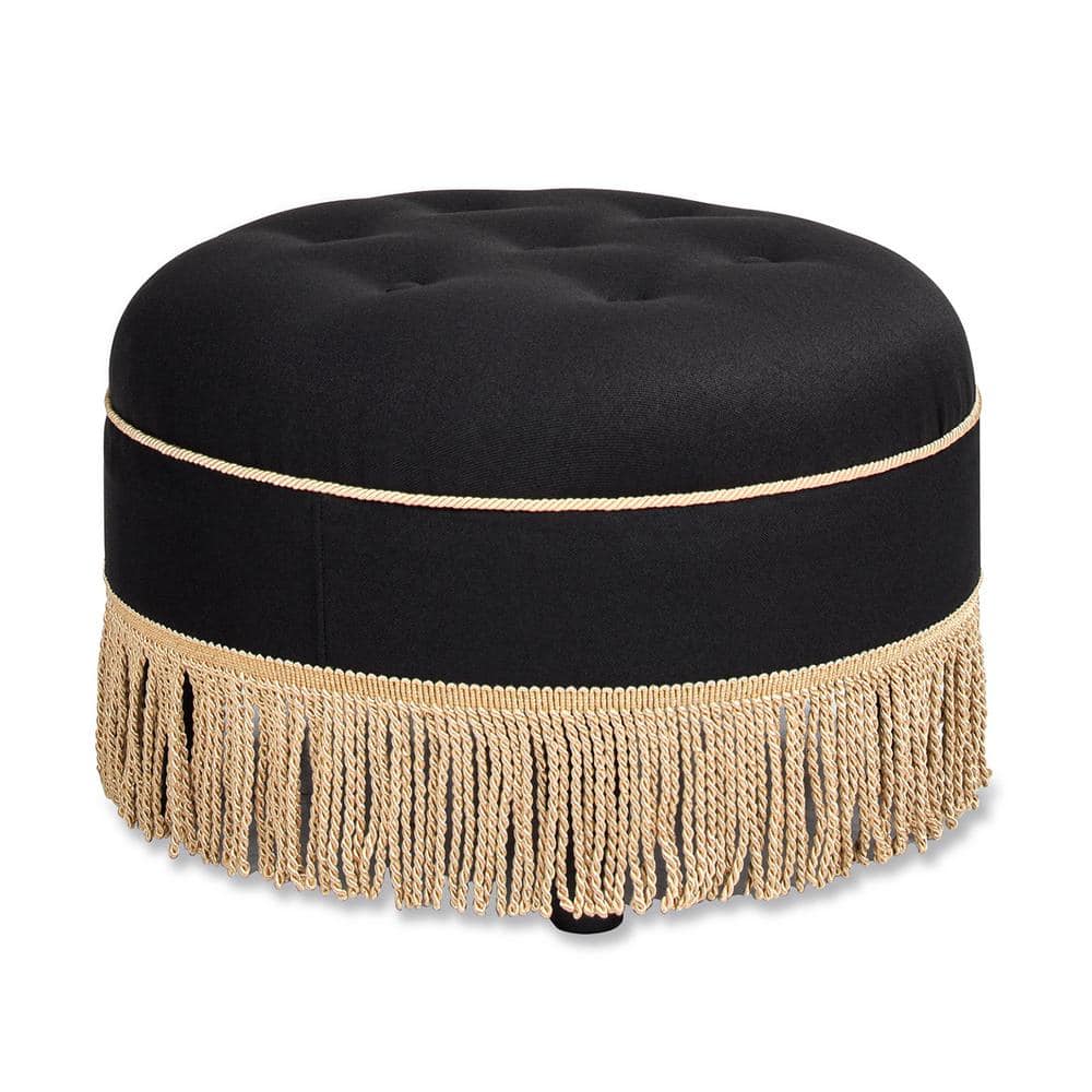 Yolanda 24" Round Upholstered Accent Ottoman: Alabaster Off White