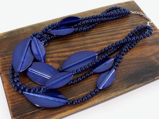 Blue Beaded Leaf Necklace