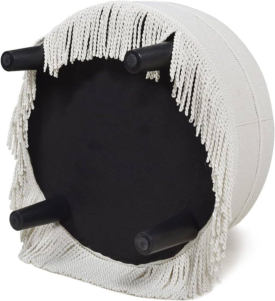 Yolanda 24" Round Upholstered Accent Ottoman: Alabaster Off White