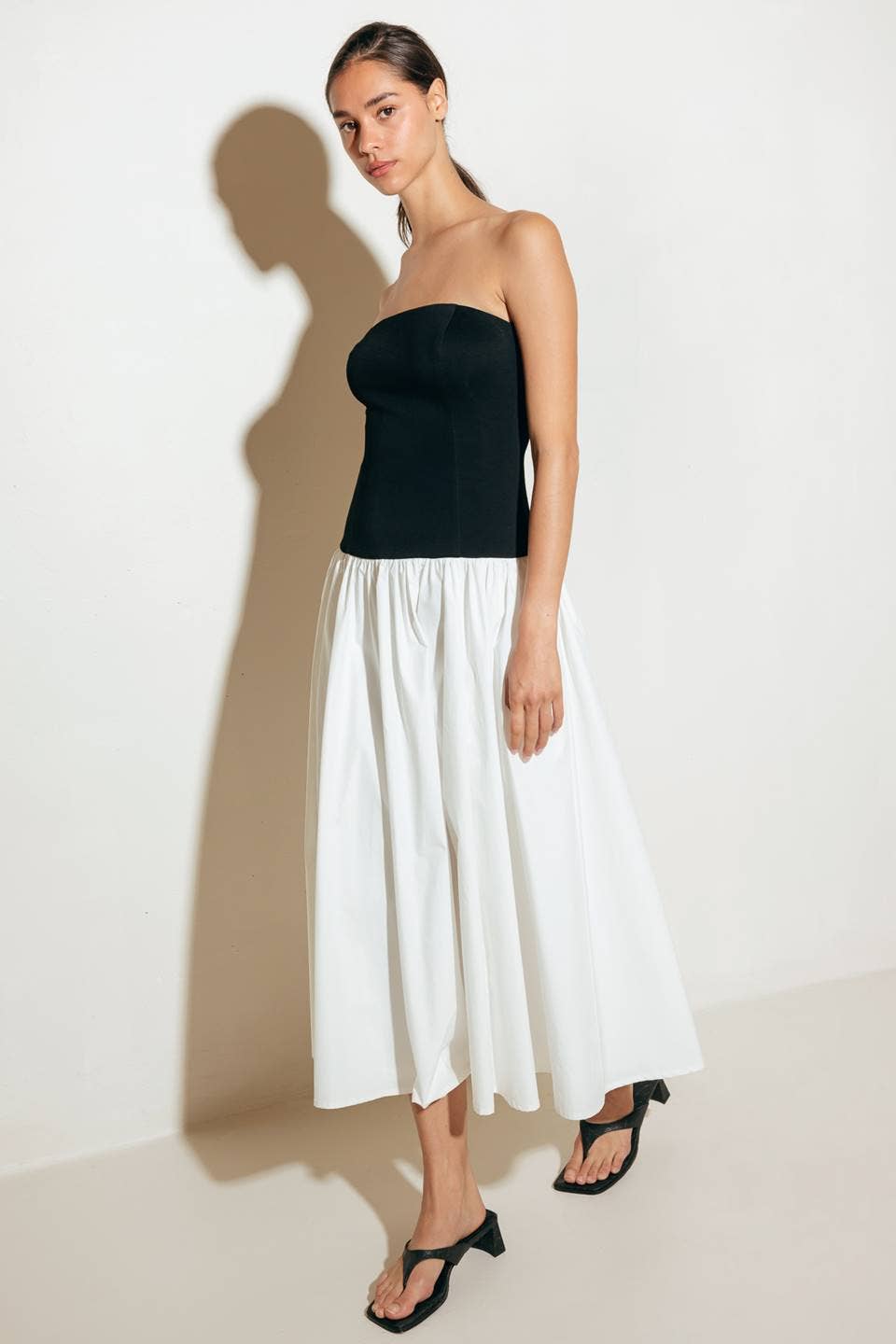 Black & White Strapless Midi Dress