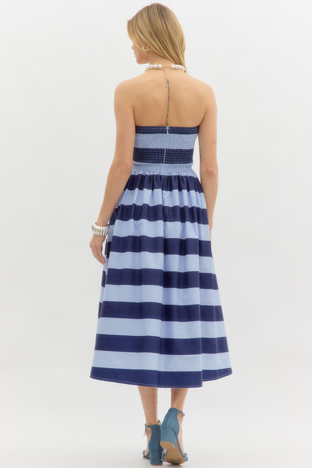 Striped Strapless Midi Dress