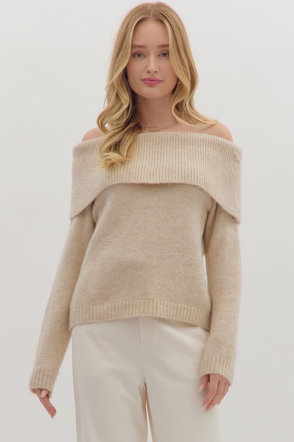 Oatmeal Off The Shoulder Sweater