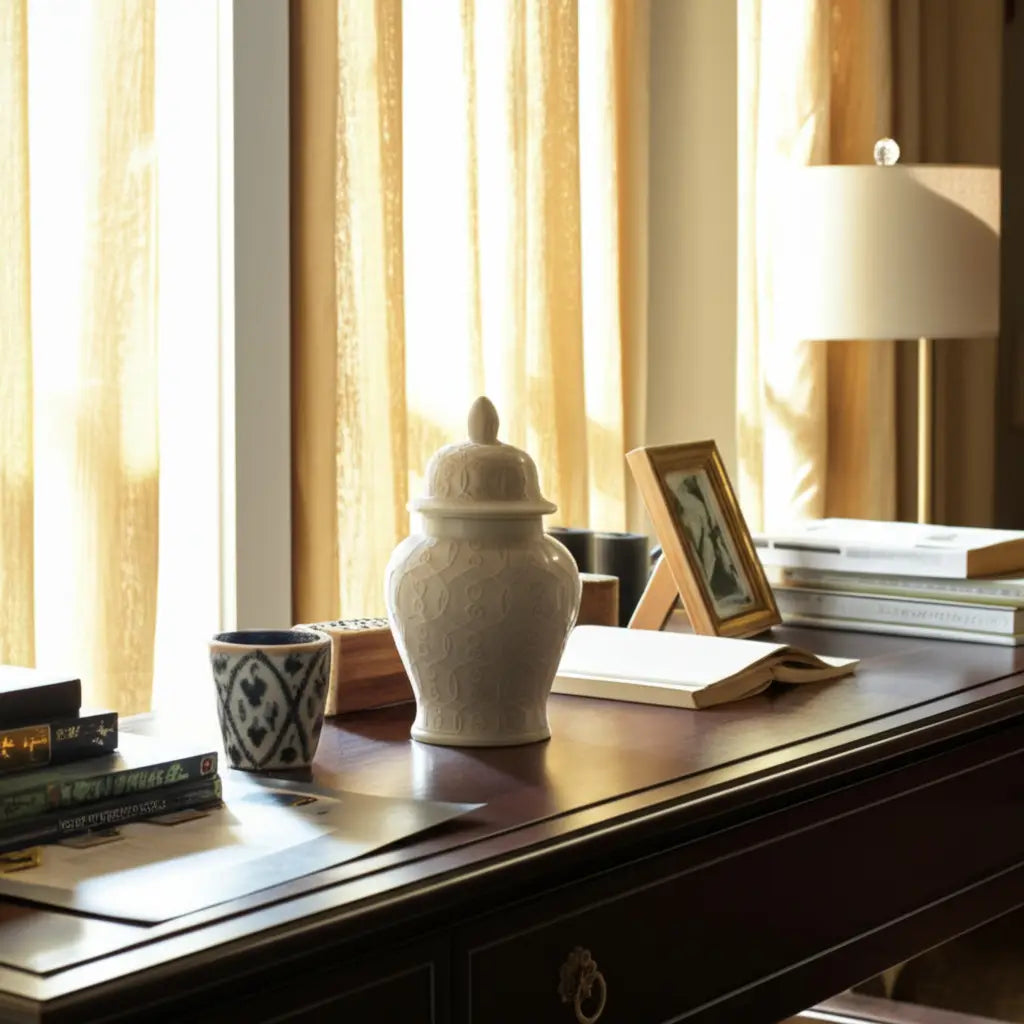 Ceramic Lidded Decorative Temple Jar