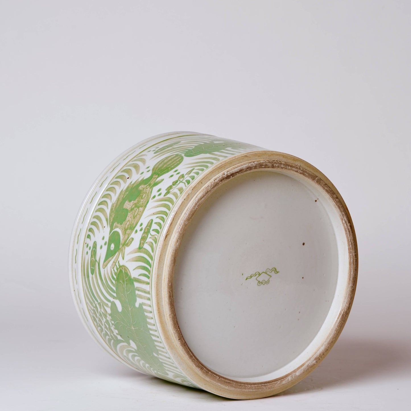 Green & White Fish & Lotus Wide Cachepot