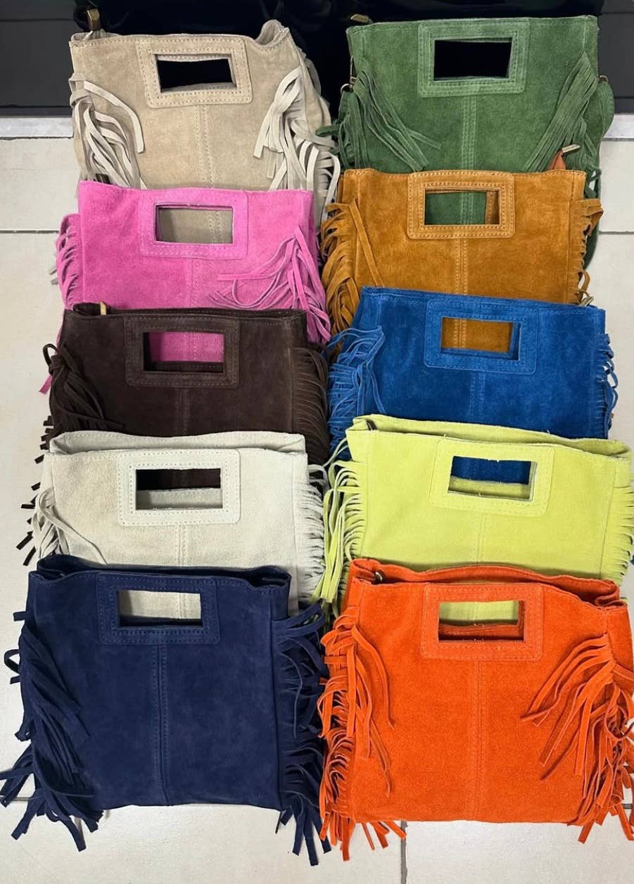 Fringe Suede Crossbody Bag: Cream