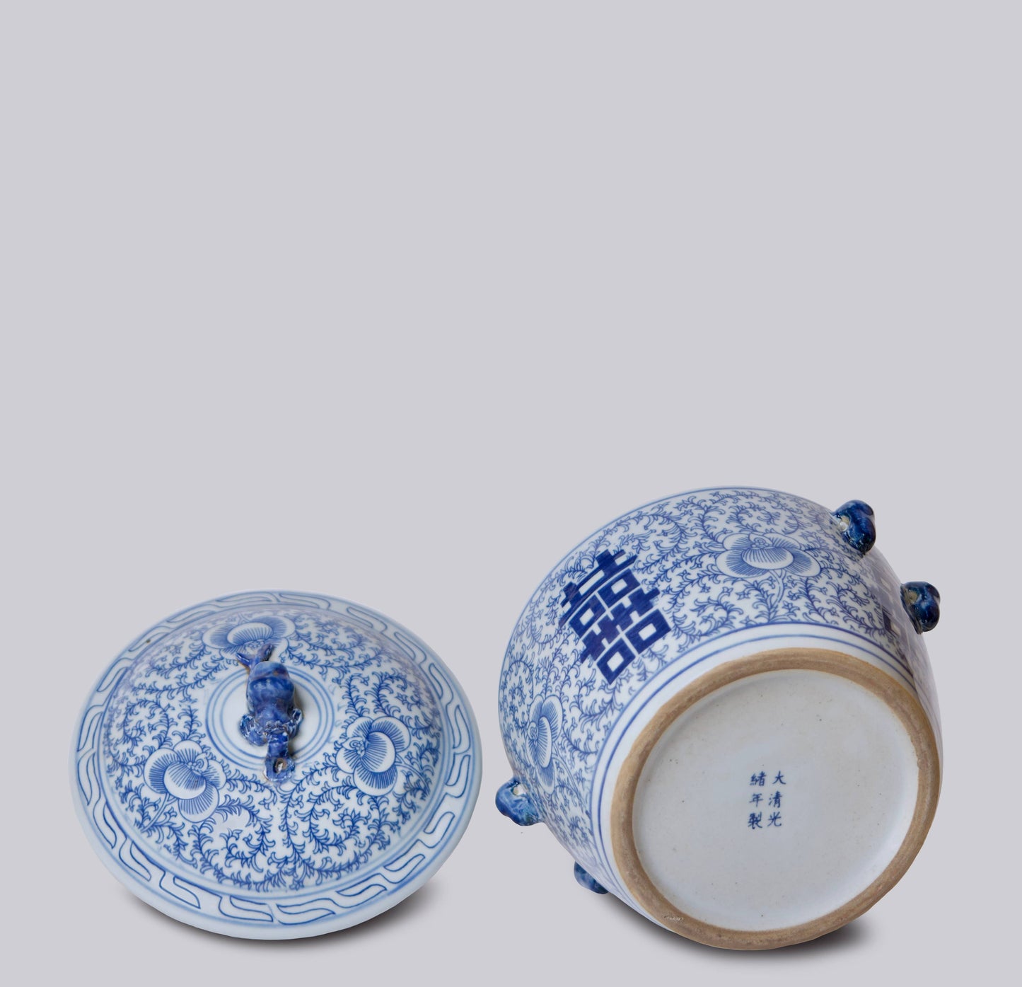 Blue and White Porcelain Double Happiness Lug Jar