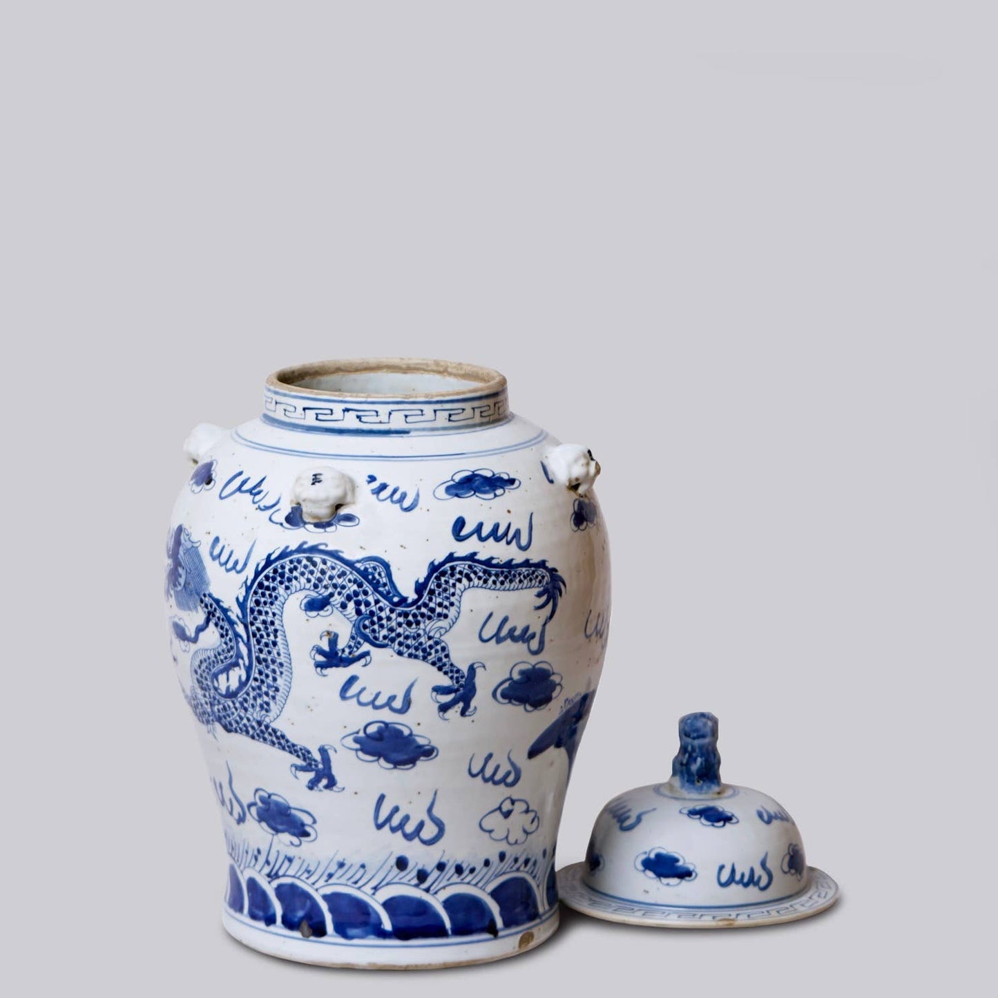 Blue and White Porcelain Dragon Temple Jar