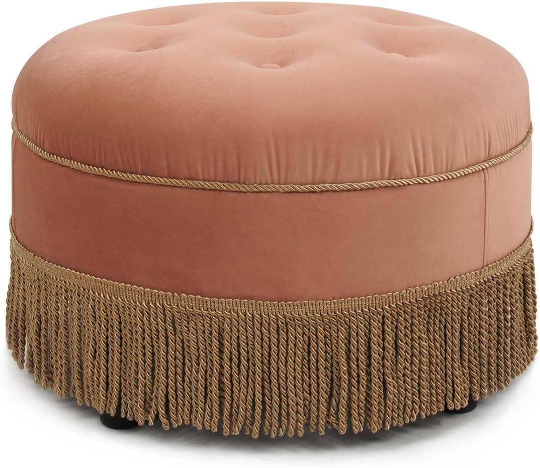 Yolanda 24" Round Upholstered Accent Ottoman: Alabaster Off White