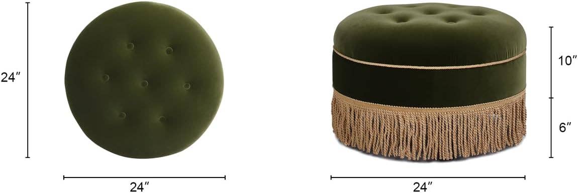 Yolanda 24" Round Upholstered Accent Ottoman: Alabaster Off White