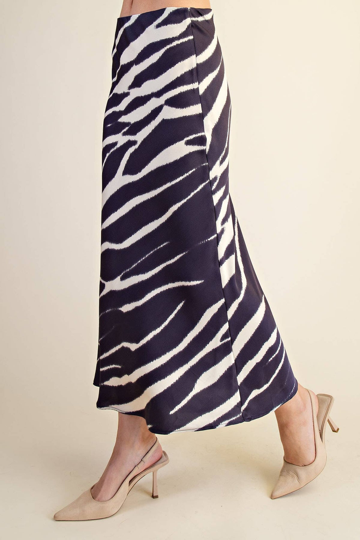 Zebra Satin Midi Skirt