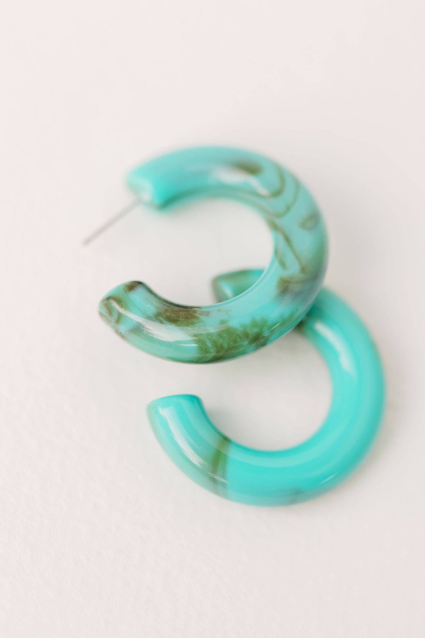 Turquoise Lucite Hoop Earrings