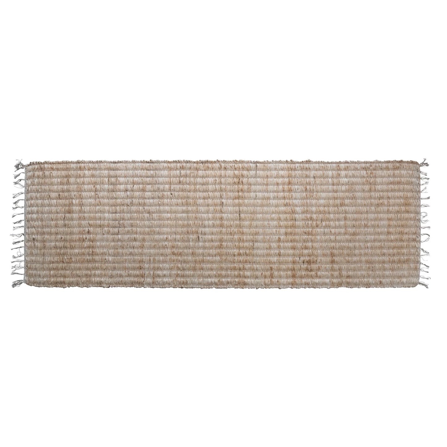 Woven Bleached Jute & Cotton Floor Runner w/ Fringe, Natural
