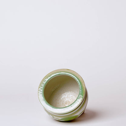 Hand Painted Floral Green and White Porcelain Small Pot