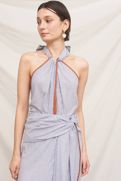 Light Blue Halter Neck Midi Dress