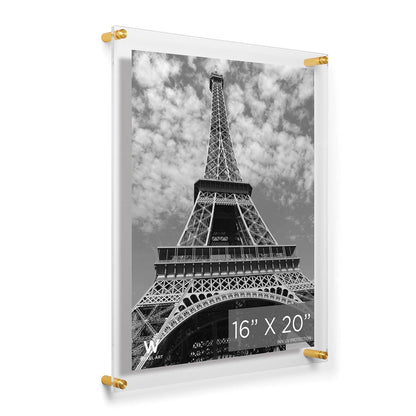 16x20" Modern UV-Grade Acrylic Floating Wall Frame: Gold