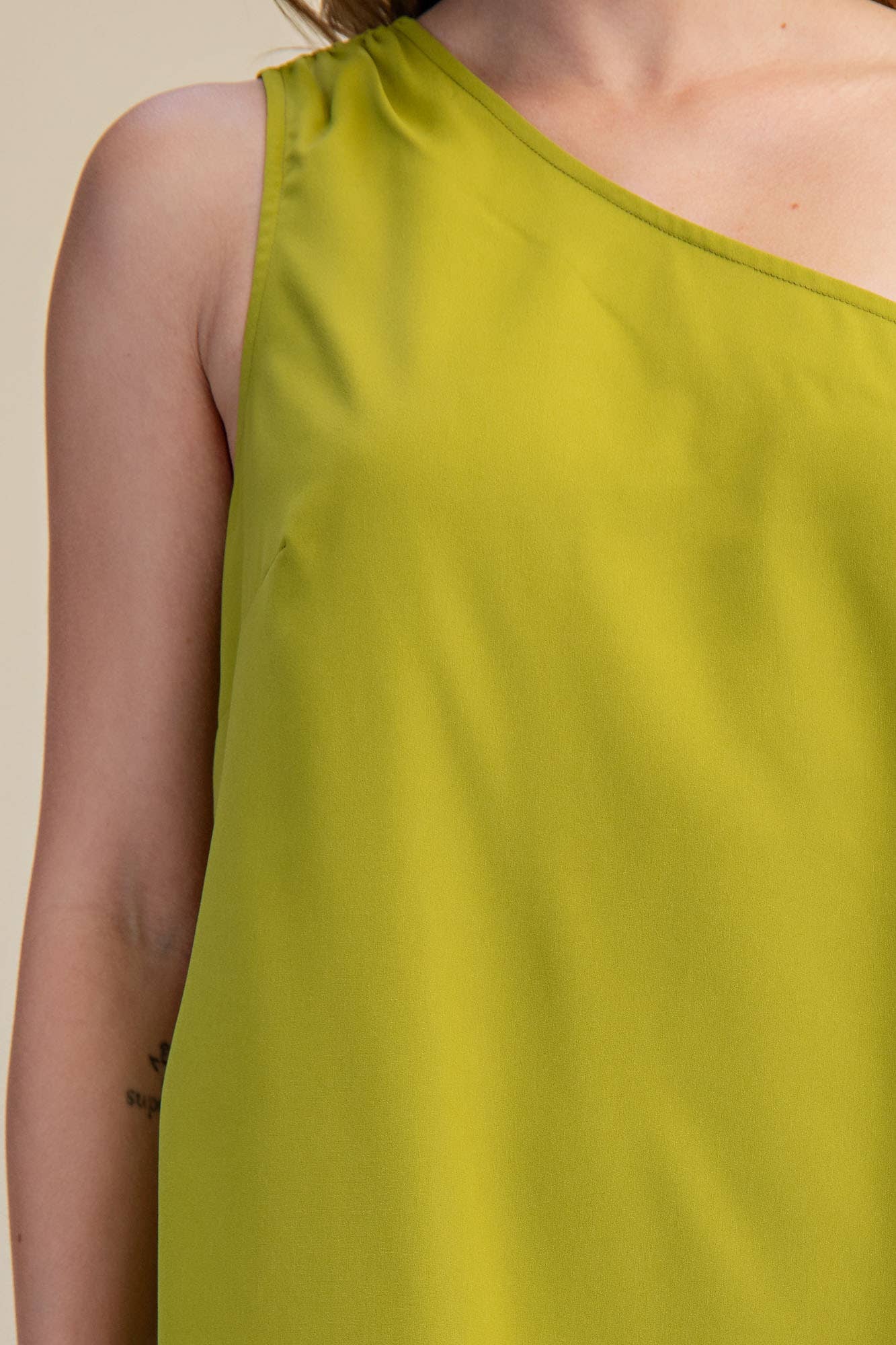 Lime Asymmetrical One Shoulder Dress