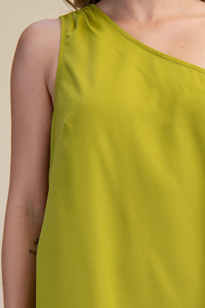 Lime Asymmetrical One Shoulder Dress