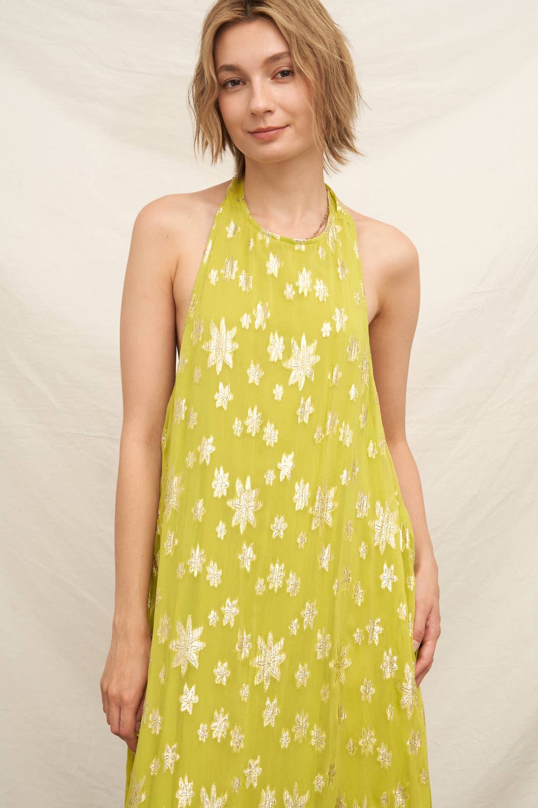 Chartreuse Halter Maxi Dress