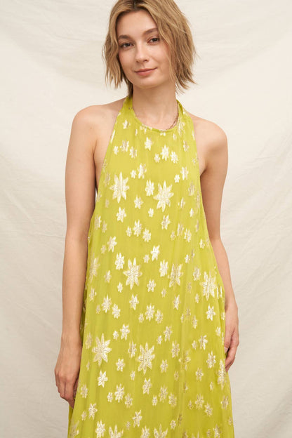 Chartreuse Halter Maxi Dress