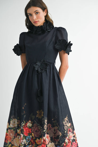 Black Floral Midi Dress